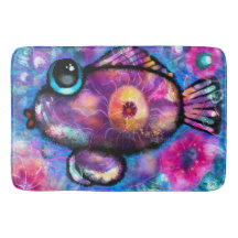 Whimsical Abstracte Big-Eye Fish Paarse Blauwgroen