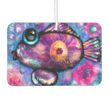 Whimsical Abstracte Big-Eye Fish Paarse Blauwgroen