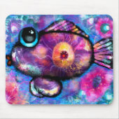 Whimsical Abstracte Big-Eyed Fish Blauwgroen Roze Muismat (Voorkant)