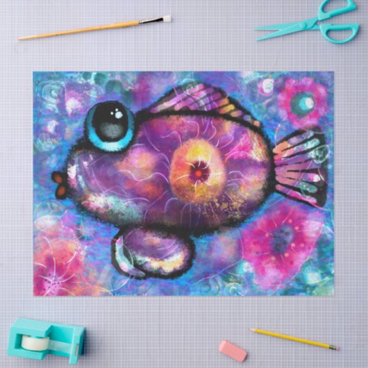 Whimsical Abstracte Big-Eyed Fish Floral Decoupage Tissuepapier (Craft)