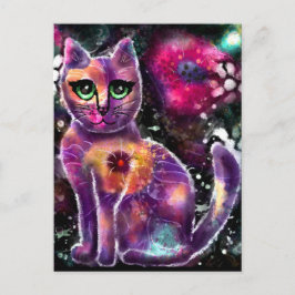 Whimsical Abstracte Bloemen Kitty Cat Zwart Roze Briefkaart