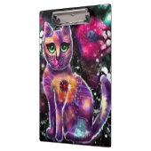 Whimsical Abstracte Bloemen Kitty Cat Zwart Roze Klembord (Links)