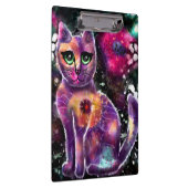 Whimsical Abstracte Bloemen Kitty Cat Zwart Roze Klembord (Rechts)