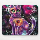 Whimsical Abstracte Bloemen Kitty Cat Zwart Roze Muismat (Voorkant)