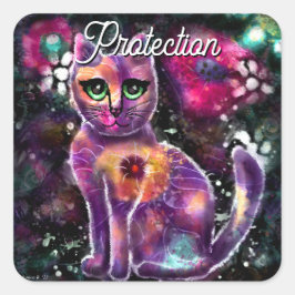 Whimsical Abstracte Bloemen Kitty Cat Zwart Roze Vierkante Sticker
