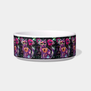 Whimsical Abstracte Bloemen Kitty Cat Zwart Roze Voerbakje