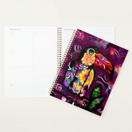 Whimsical Abstracte Bloemen Toucan Vogel Paarse Planner