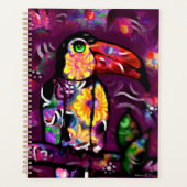 Whimsical Abstracte Bloemen Toucan Vogel Paarse Planner (Voorkant)