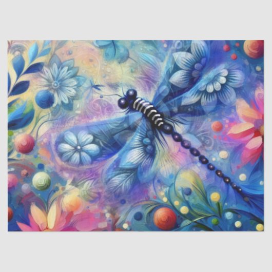 Whimsical Abstracte Dragonfly Bloemen Decoupage Tissuepapier (Voorkant)
