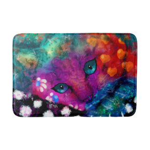 Whimsical Abstracte Dromerige Kitty Cat Blauwgroen Badmat
