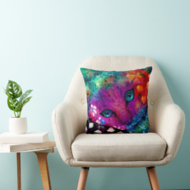 Whimsical Abstracte Dromerige Kitty Cat Blauwgroen Kussen