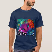 Whimsical Abstracte Dromerige Kitty Cat Blauwgroen T-shirt (Voorkant)
