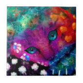 Whimsical Abstracte Dromerige Kitty Cat Blauwgroen Tegeltje (Voorkant)