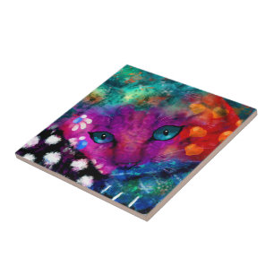 Whimsical Abstracte Dromerige Kitty Cat Blauwgroen Tegeltje