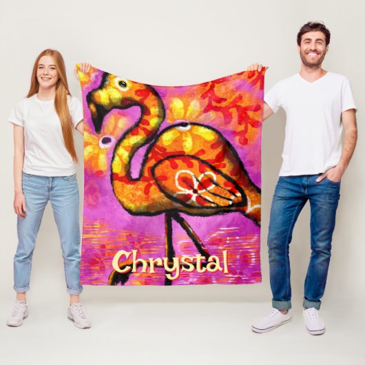 Whimsical Abstracte Flamingo Bird gepersonaliseerd Fleece Deken (In situ)