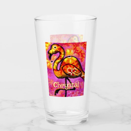 Whimsical Abstracte Flamingo Bird gepersonaliseerd Glas (Voorkant)