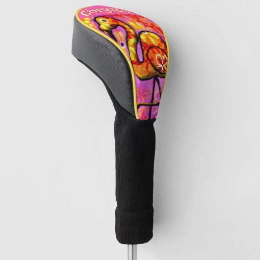 Whimsical Abstracte Flamingo Bird gepersonaliseerd Golfheadcover (Schuin)