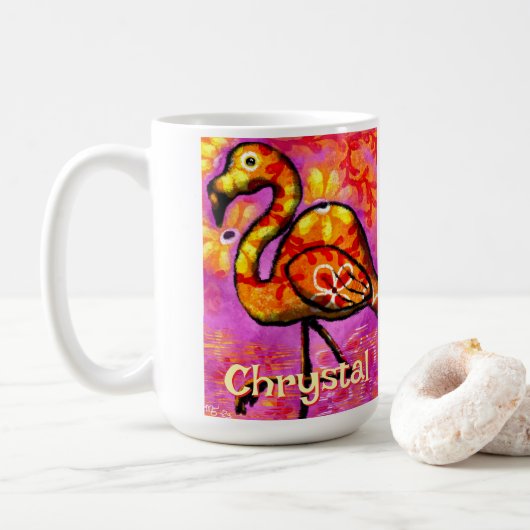 Whimsical Abstracte Flamingo Bird gepersonaliseerd Koffiemok (Met donut)