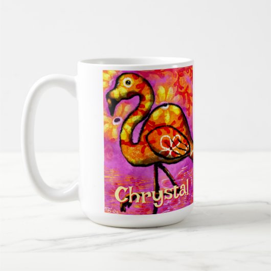 Whimsical Abstracte Flamingo Bird gepersonaliseerd Koffiemok (Links)