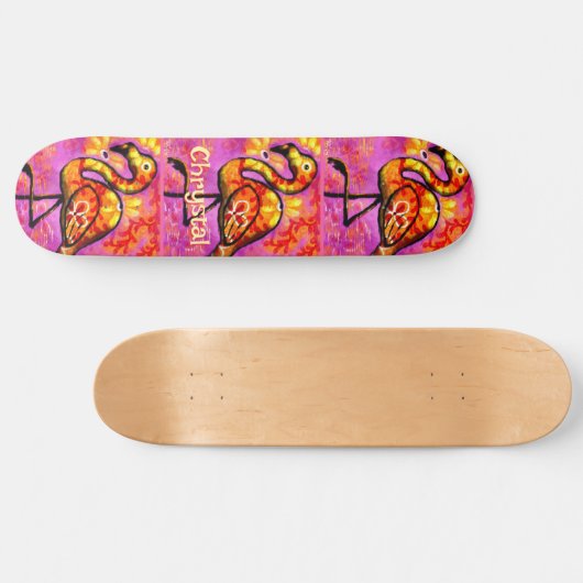 Whimsical Abstracte Flamingo Bird gepersonaliseerd Persoonlijk Skateboard (Horizontaal)