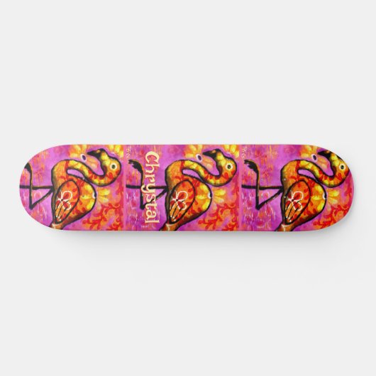 Whimsical Abstracte Flamingo Bird gepersonaliseerd Persoonlijk Skateboard (Horizontaal)