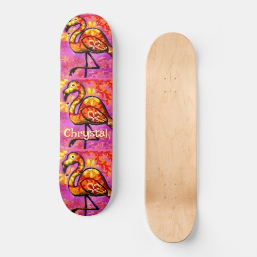 Whimsical Abstracte Flamingo Bird gepersonaliseerd Persoonlijk Skateboard (Voorkant)