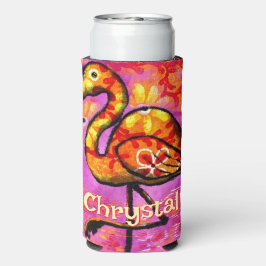 Whimsical Abstracte Flamingo Bird gepersonaliseerd Seltzer Blikjeskoeler (Seltzer Achterkant)