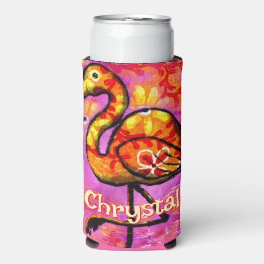Whimsical Abstracte Flamingo Bird gepersonaliseerd Seltzer Blikjeskoeler (Seltzer Voorkant)