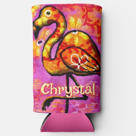 Whimsical Abstracte Flamingo Bird gepersonaliseerd Seltzer Blikjeskoeler (Voorkant)