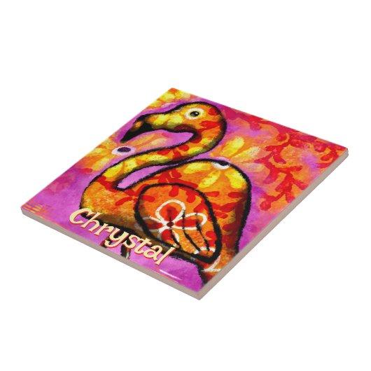 Whimsical Abstracte Flamingo Bird gepersonaliseerd Tegeltje (Zijkant)