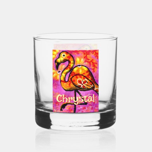 Whimsical Abstracte Flamingo Bird gepersonaliseerd Whisky Glas (Voorkant)