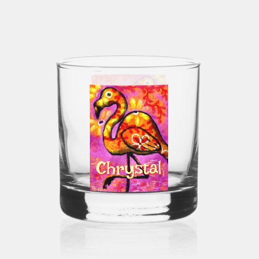 Whimsical Abstracte Flamingo Bird gepersonaliseerd Whisky Glas (Achterkant)