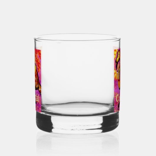 Whimsical Abstracte Flamingo Bird gepersonaliseerd Whisky Glas (Links)