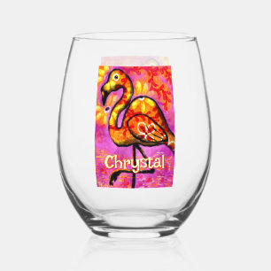 Whimsical Abstracte Flamingo Bird gepersonaliseerd Wijnglas Zonder Voet