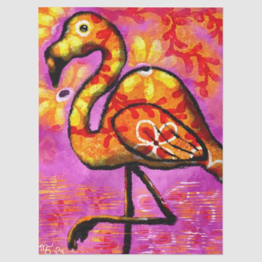 Whimsical Abstracte Flamingo Bloemen Decoupage Tissuepapier (Voorkant)