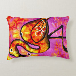 Whimsical Abstracte Flamingo Roze Gele Bloemen Accent Kussen