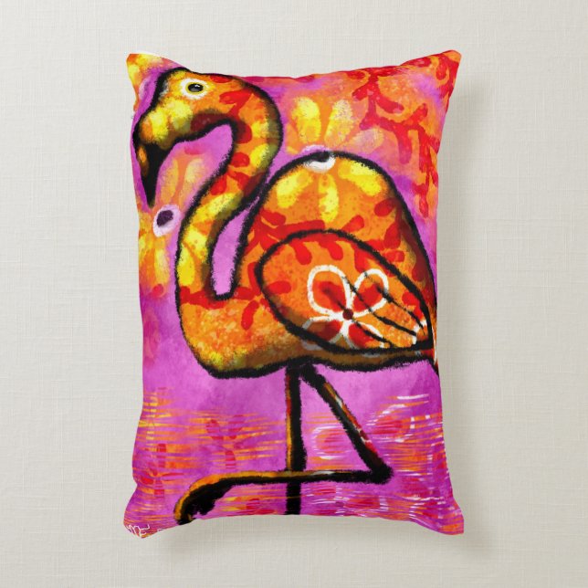 Whimsical Abstracte Flamingo Roze Gele Bloemen Accent Kussen (Voorkant(Verticaal))