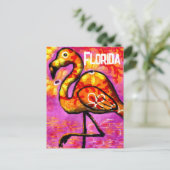 Whimsical Abstracte Flamingo Roze Sinaasappel Bloe Briefkaart (Staand voorkant)
