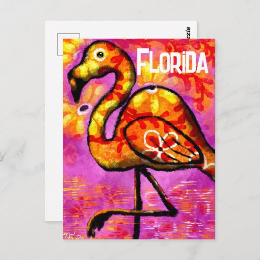 Whimsical Abstracte Flamingo Roze Sinaasappel Bloe Briefkaart (Voorkant / Achterkant)