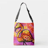 Whimsical Abstracte Flamingo Roze Sinaasappel Bloe Crossbody Tas (Achterkant)