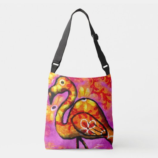 Whimsical Abstracte Flamingo Roze Sinaasappel Bloe Crossbody Tas (Voorkant)