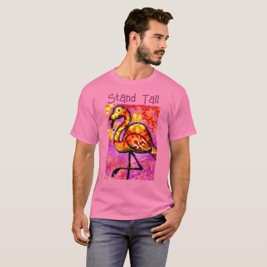 Whimsical Abstracte Flamingo Roze Sinaasappel Bloe T-shirt (Voorkant volledig)