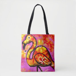 Whimsical Abstracte Flamingo Roze Sinaasappel Bloe Tote Bag