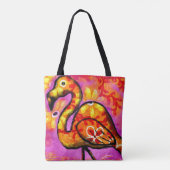 Whimsical Abstracte Flamingo Roze Sinaasappel Bloe Tote Bag (Achterkant)