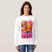 Whimsical Abstracte Flamingo Roze Sinaasappel Bloe Trui (Voorkant volledig)