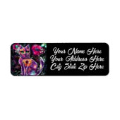 Whimsical Abstracte Floral Kitty Cat Retouradres Etiket (Voorkant)