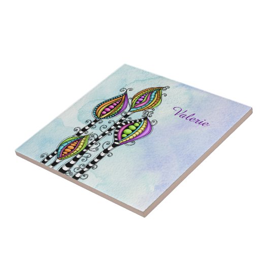 Whimsical Abstracte Flowers Tegeltje (Zijkant)