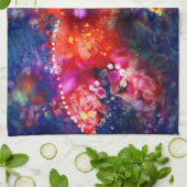 Whimsical Abstracte goudvis Paarse Sinaasappel Roz Theedoek (Gevouwen)