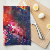 Whimsical Abstracte goudvis Paarse Sinaasappel Roz Theedoek (Quarter Fold)