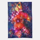 Whimsical Abstracte goudvis Paarse Sinaasappel Roz Theedoek (Verticaal)